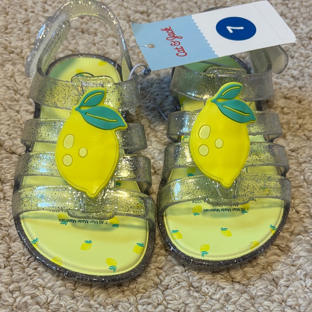 NWT-Cat & Jack Kids Lemon Sandals - Glitter Silver and Bright Yellow